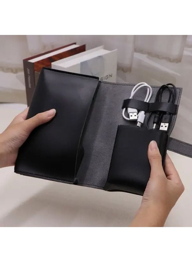 Black Faux Leather Travel Electronic Organizer Bag For Chargers Cables Headphones Power Bank - Image 1